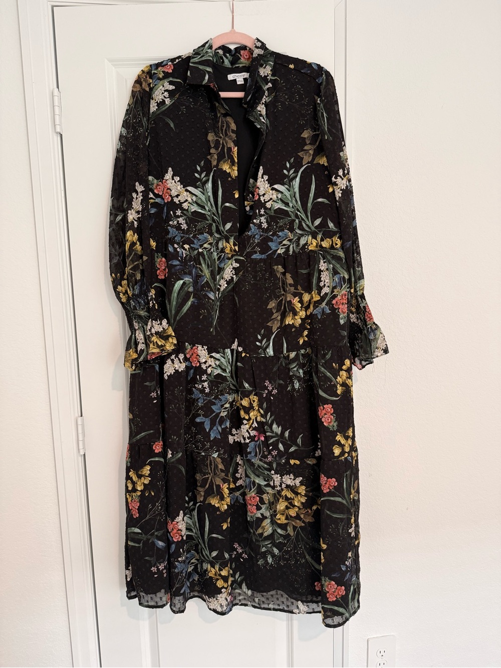 Black Floral Long Sleeve Midi Dress